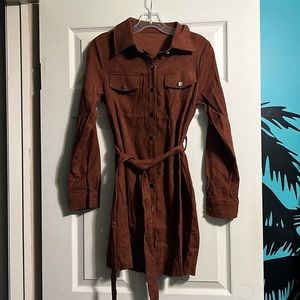SHEIN Rust Brown Corduroy Belted Dress